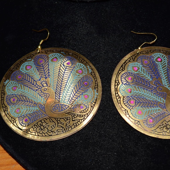 Jewelry - Large Vintage Southwestern Peacock Bird Earrings